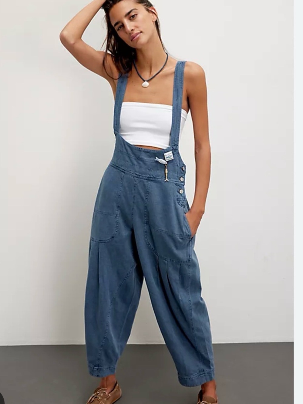 Free People Felix Light Blue Relaxed Taper Overalls XS